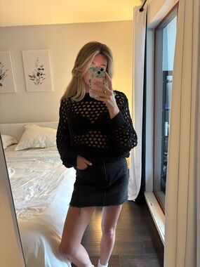 Black Crochet Knit Sweater